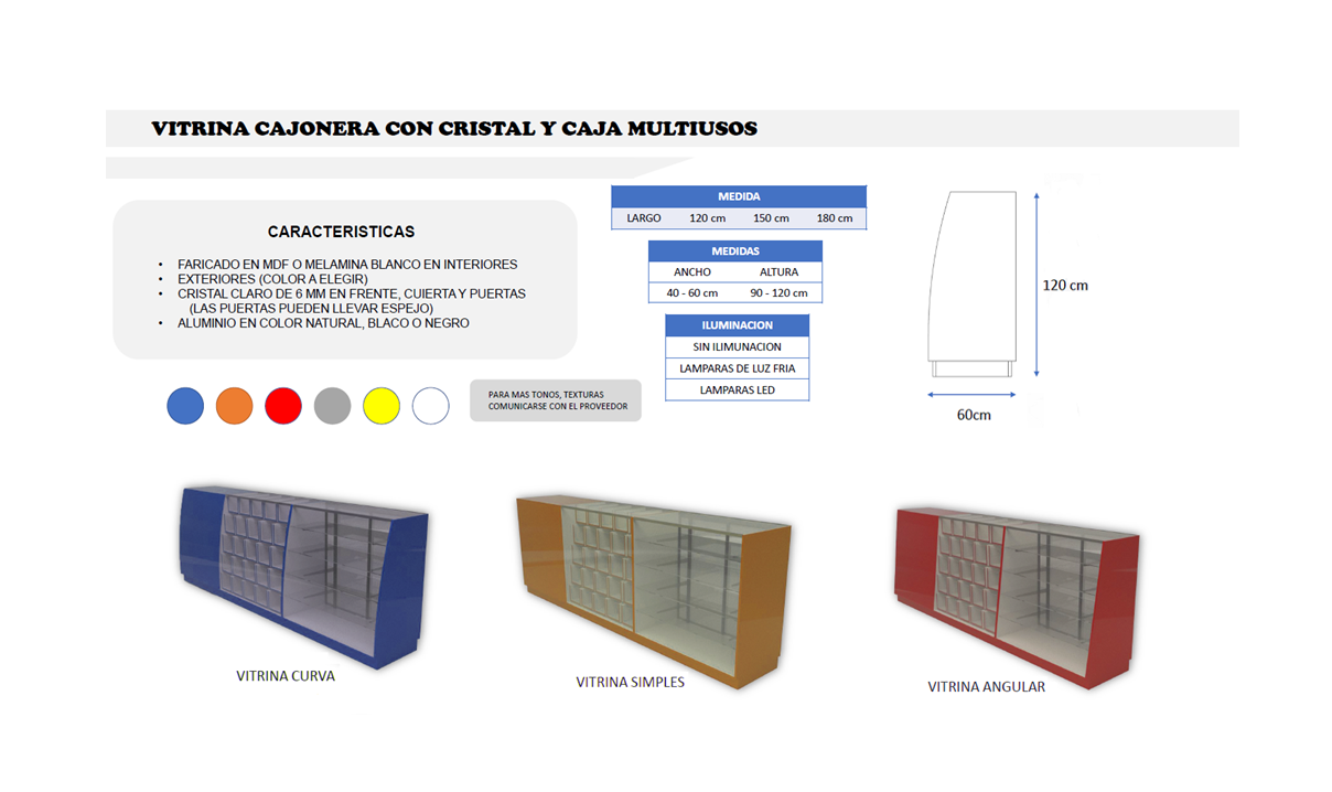VITRINA CAJONERA CON CRISTAL Y CAJA MULTIUSOS FDM350