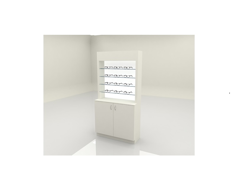 EXHIBIDOR DE GAFAS Y ACCESORIOS 4 ENTREPAÑOS DE CRISTAL Y 2 PUERTAS FDM439