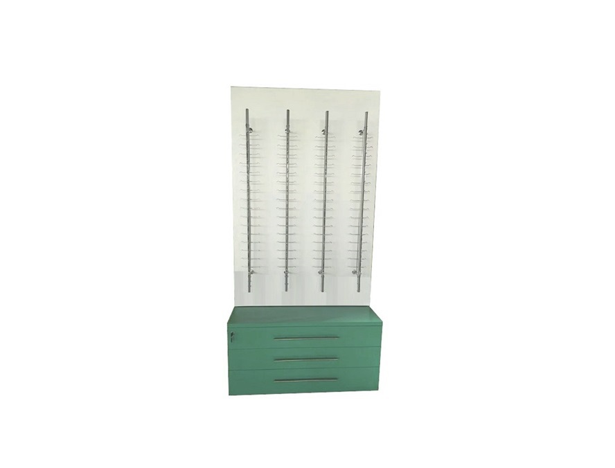 EXHIBIDOR DE PARED C/COLGADORES CON CERRADURA EN CAJONES FDM442