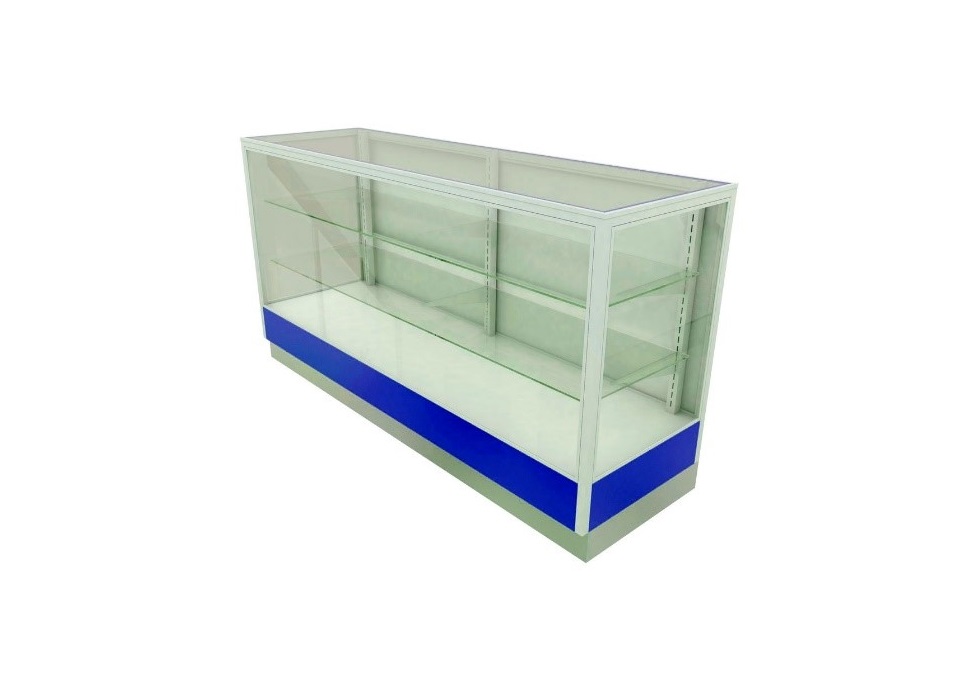 VITRINA EXHIBIDORA RECTA C/2 ENTREPAÑOS DE CRISTAL FDM444
