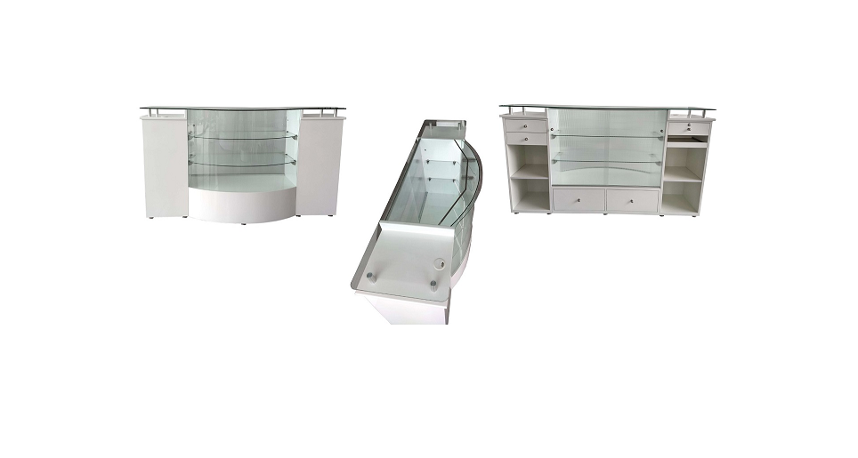 MOSTRADOR C/DOBLE CAJONERA Y VITRINA FDM472