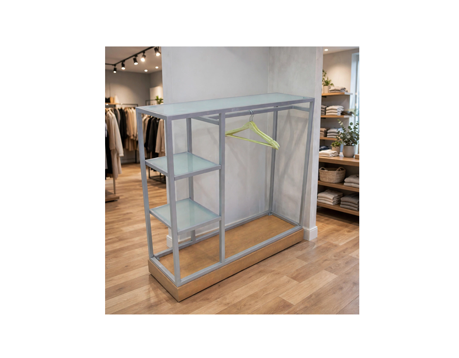 EXHIBIDOR CENTRAL P/DOBLE PARA COLGADO Y DOBLADO COMBINADO CON VIDRIO O LAMINADO FDM491
